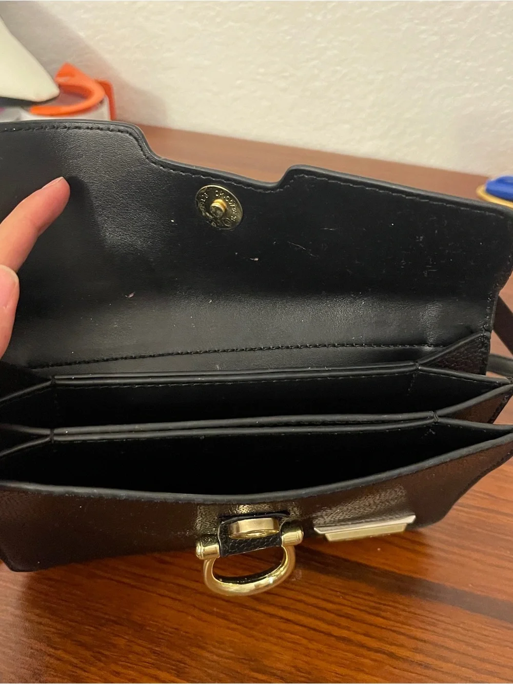 Tahari Black Crossbody Bag with Gold Accent